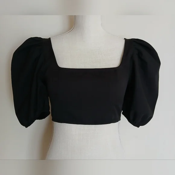 Missguided Black Cropped Puff Sleeve Top - Picture 1 of 5